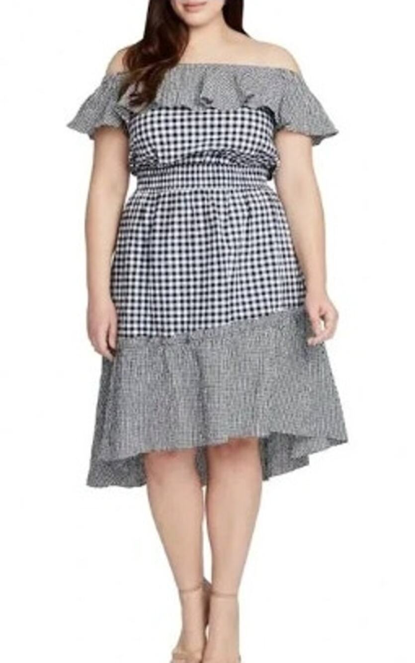 Rachel Rachel Roy Black White Gingham Ava Off The Shoulder High Low Dress Sz 0X